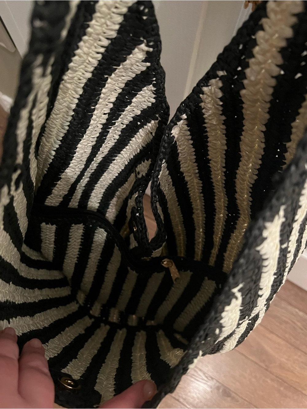 Anthropologie Black & Cream Striped  Shoulder Bag with pouch. - Picture 2 of 3
